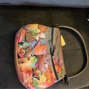 Anuschka Hand-Painted Autumn Leaves Leather Shoulder Bag - Multicolor